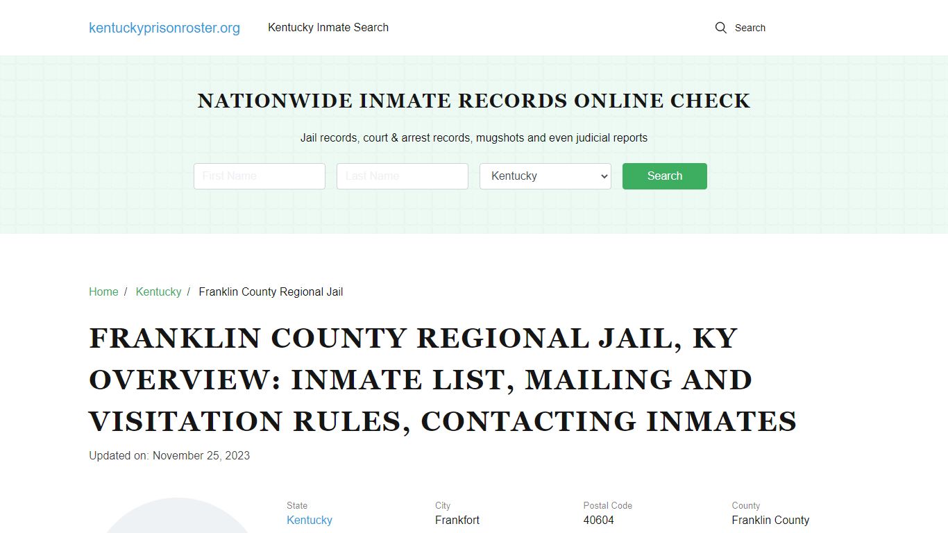Franklin County Regional Jail, KY: Offender Search, Visitation ...